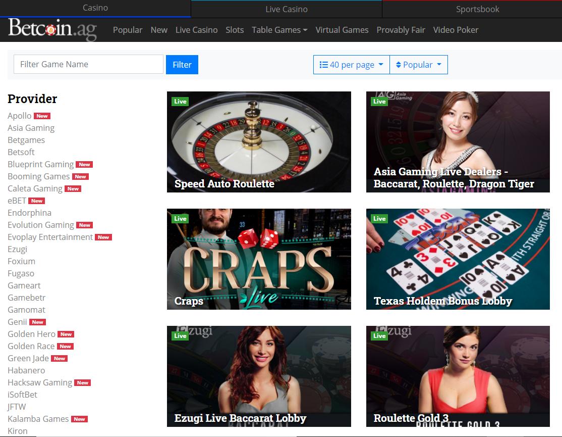 betcoin.ag game selection