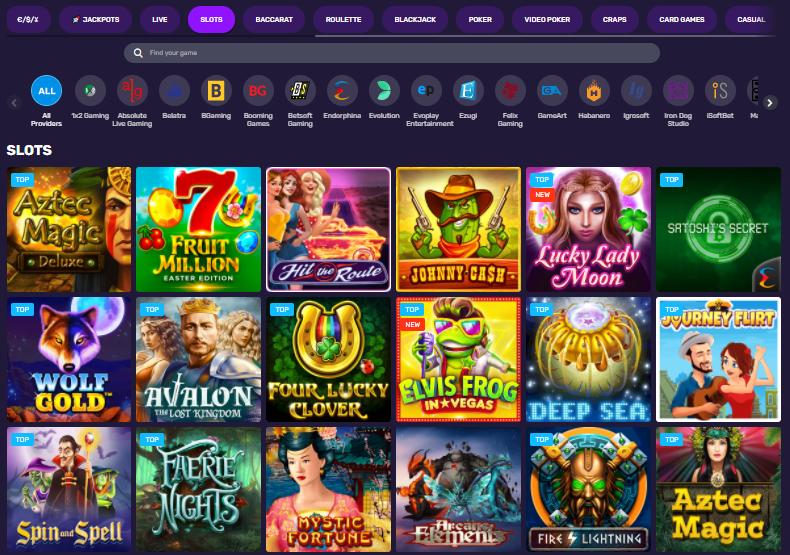 bitcoincasino.io game selection