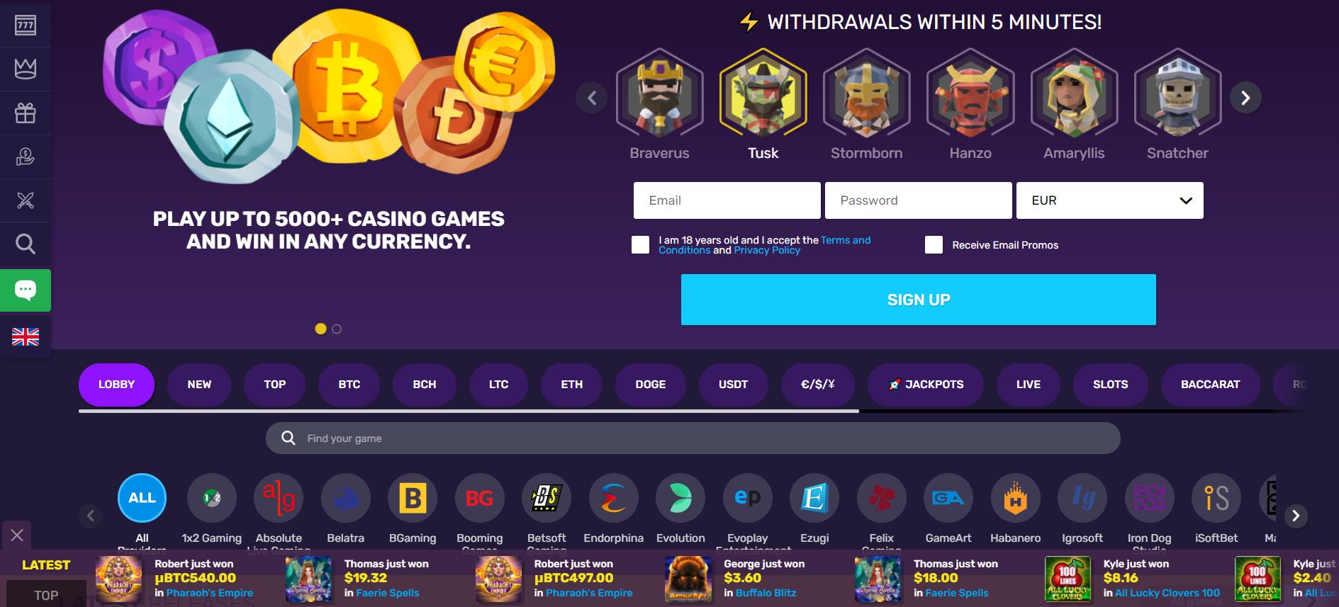 bitcoincasino.io homepage