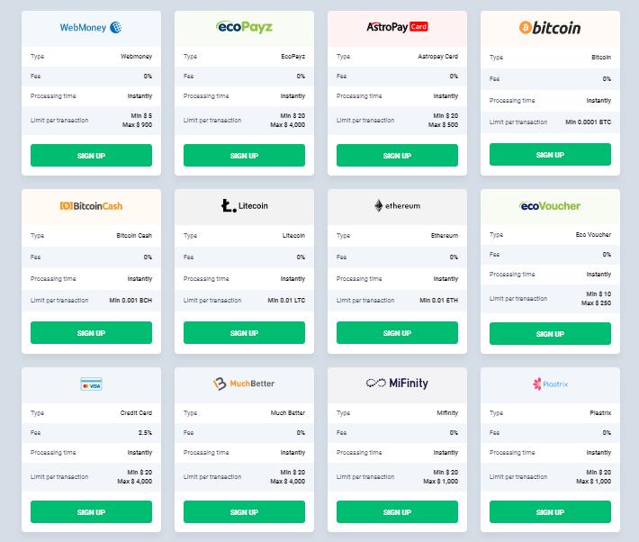 bitstarz payment methods screenshot