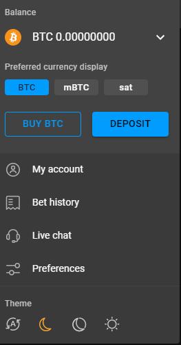 cloudbet account menu