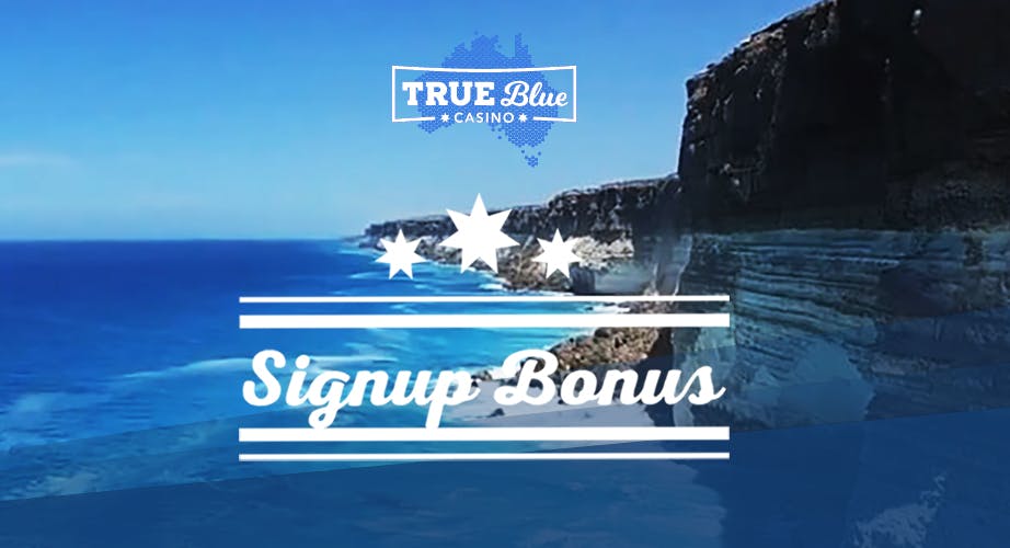 True Blue casino offers a 230% welcome bonus + 35 free spins