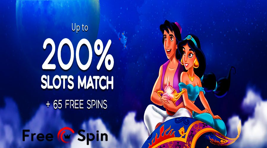 Every month Aladdin and Jasmine can fly you a bonus over 200% and 65 free spins