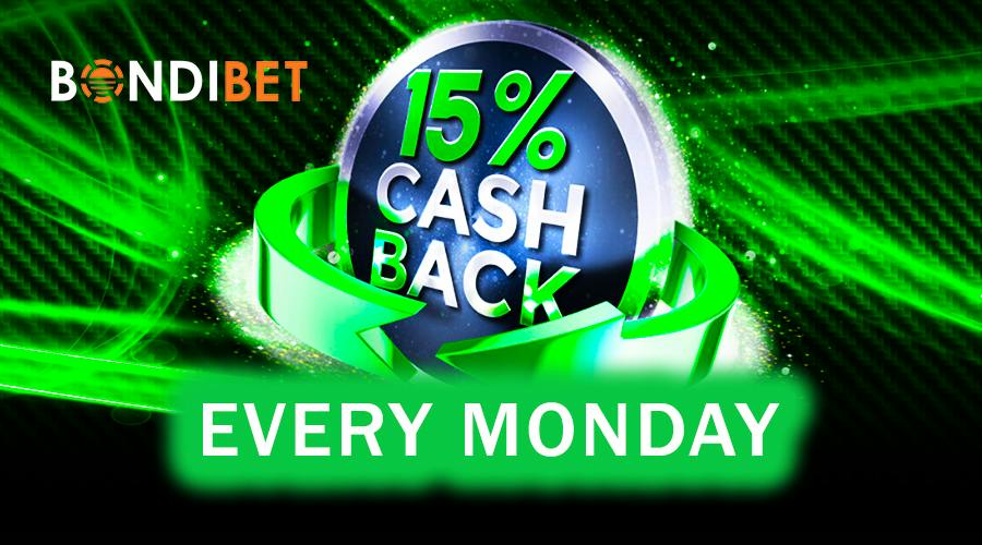 Bondibet casino offers 15% cashback every Monday