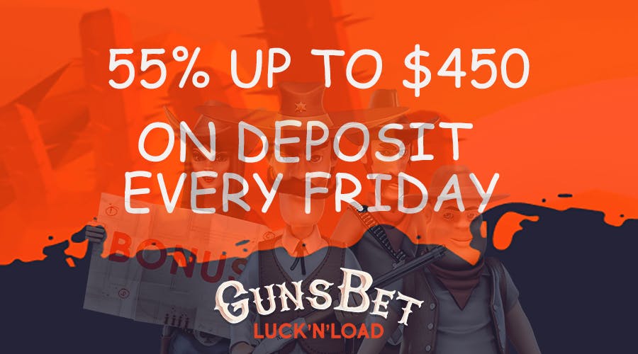 55% Friday Bonus up to $450 with GunsBet online casino